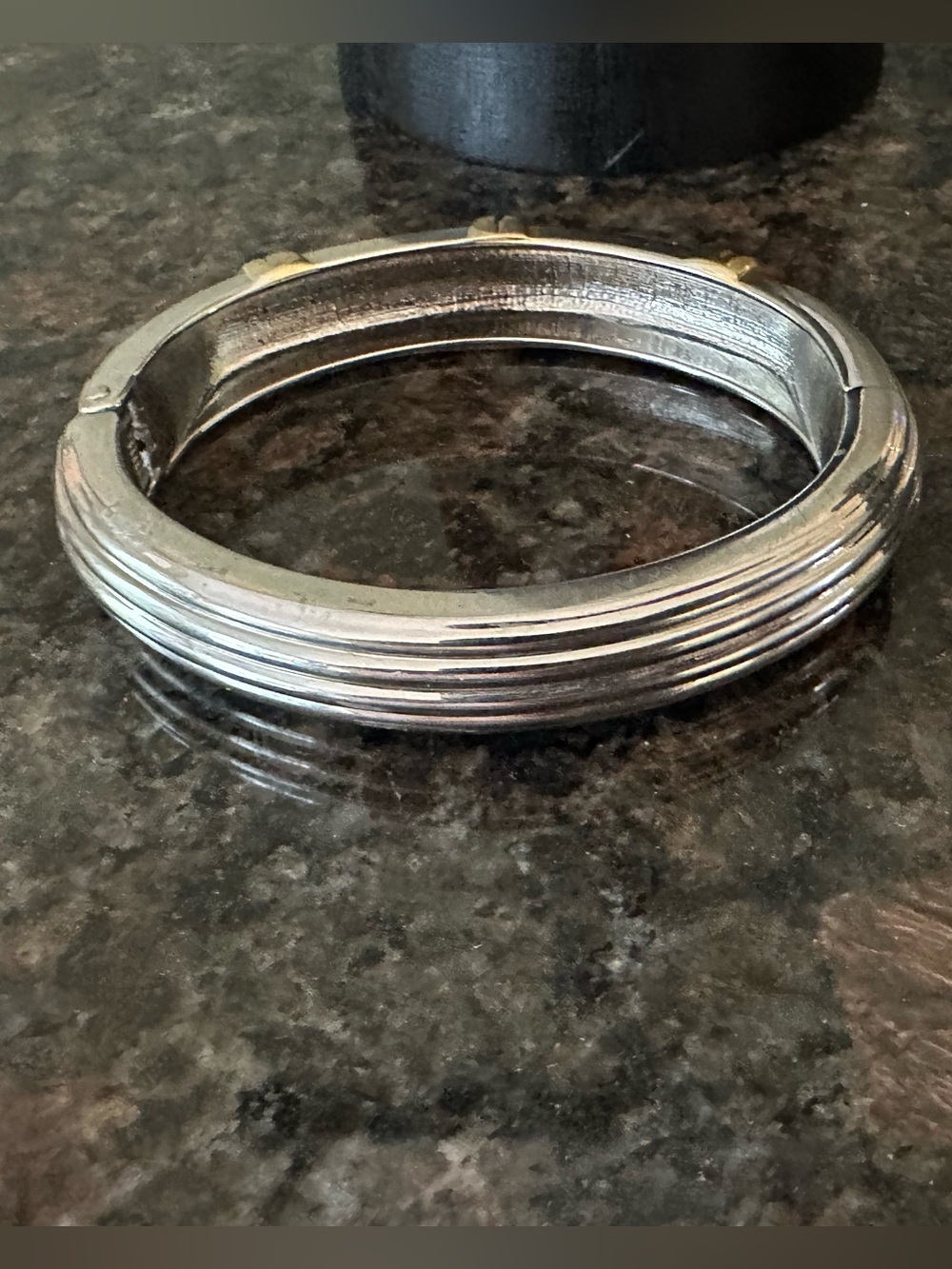 Two-Tone Silver and Gold Ribbed Bangle Bracelet - Picture 5 of 6
